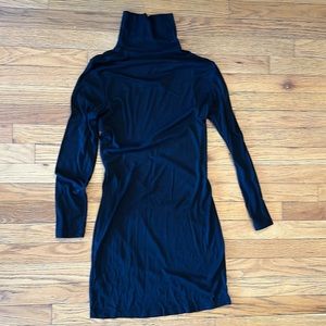 Black ribbed turtleneck mini dress